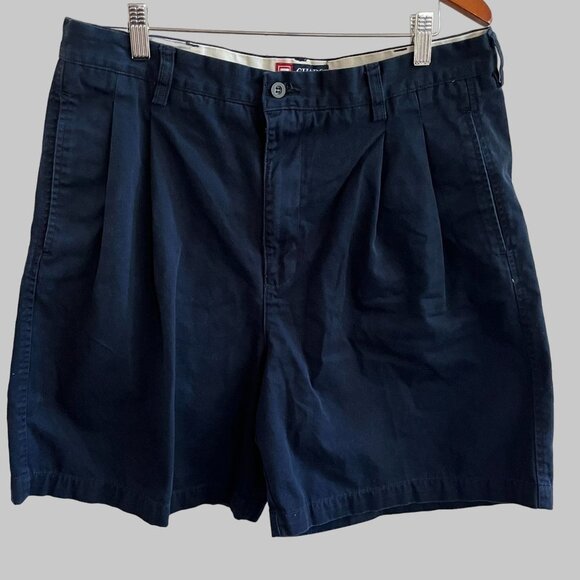 Chaps Stretch Cargo Shorts Mens 36 Navy Blue Cotton Pleated‎ Slash Pockets - Picture 1 of 7